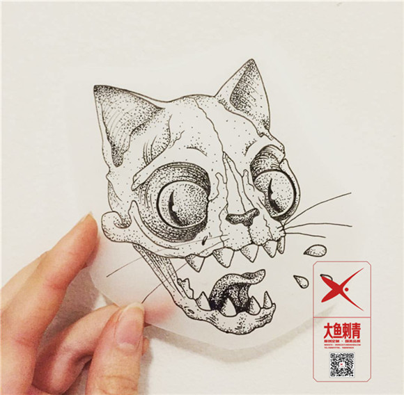 点刺猫头骨纹身图案.jpg